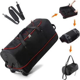 32" 110L Expandable 140L Soft-Sided Rolling Duffle Bag, Foldable Extra Large Sport Bag with 2-Inline Wheels, Black-Red