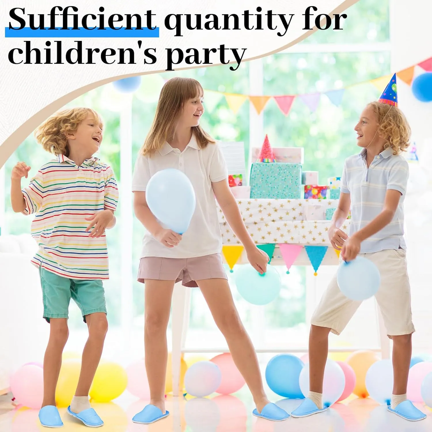 6 Pairs Kids Disposable Slippers Non Slip Closed Toe Spa Slippers Comfortable House Spa Indoor Outdoor for 4-12 Years Old Boys Girls Party Hotel Travel(Blue,S)