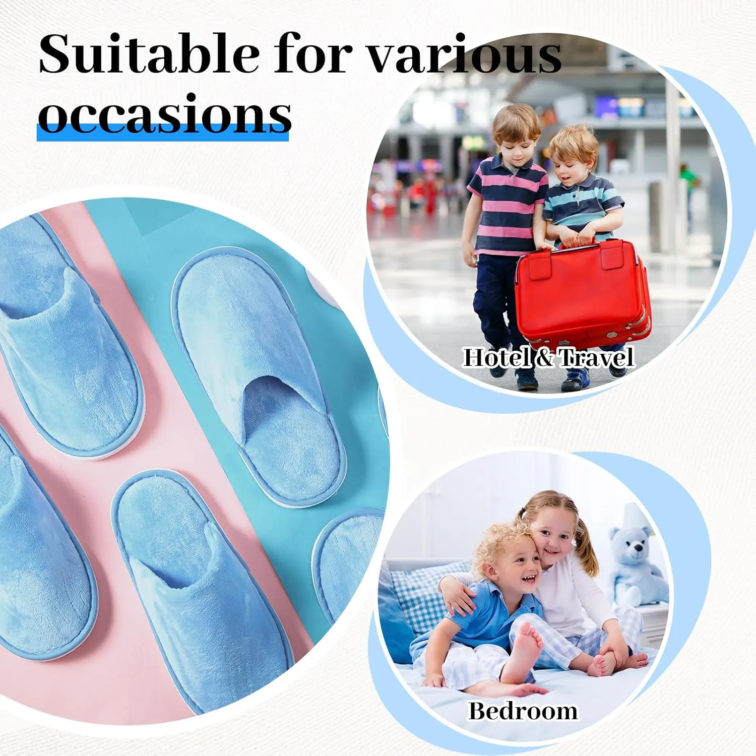 6 Pairs Kids Disposable Slippers Non Slip Closed Toe Spa Slippers Comfortable House Spa Indoor Outdoor for 4-12 Years Old Boys Girls Party Hotel Travel(Blue,S)