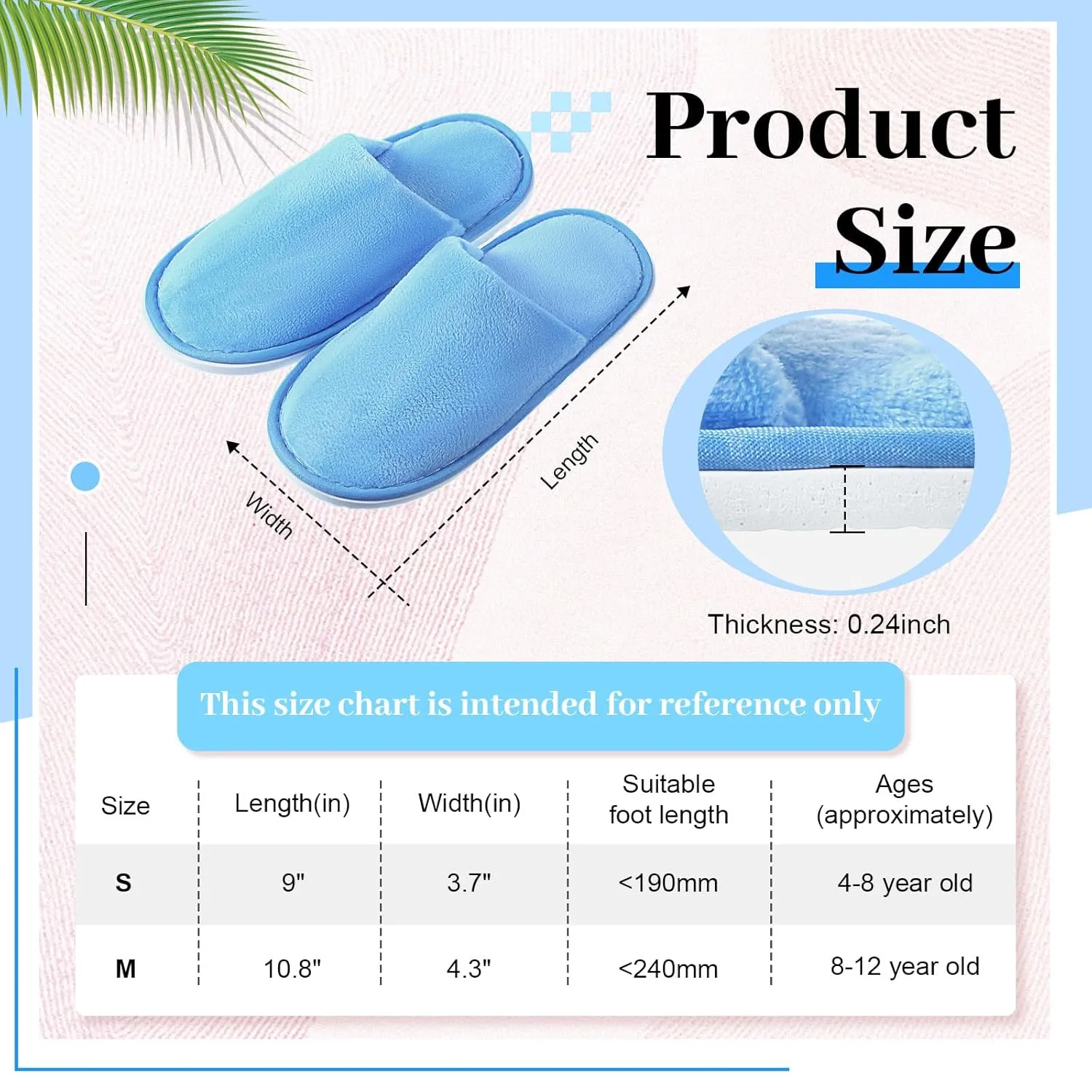 6 Pairs Kids Disposable Slippers Non Slip Closed Toe Spa Slippers Comfortable House Spa Indoor Outdoor for 4-12 Years Old Boys Girls Party Hotel Travel(Blue,S)