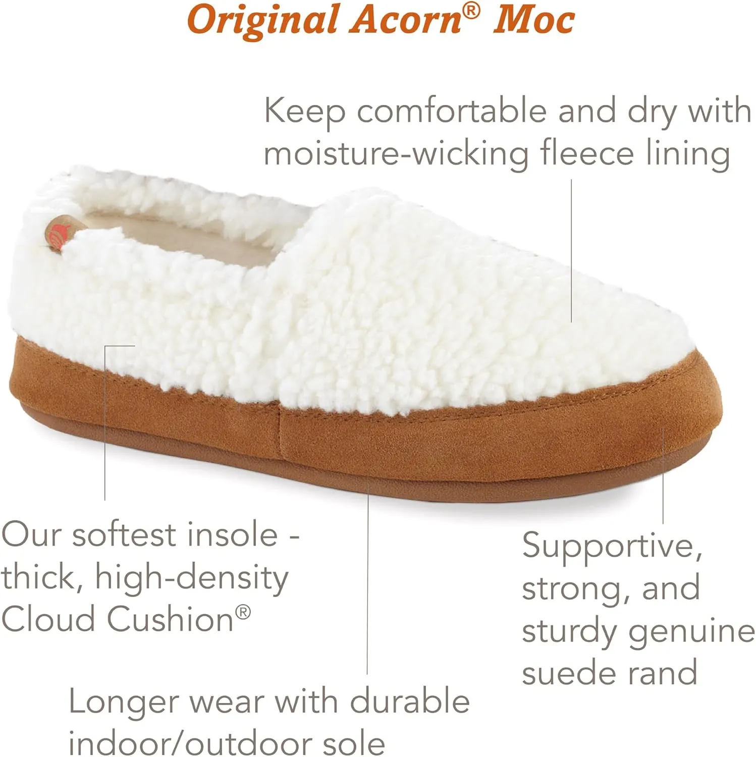 Acorn Womens Moc Slippers with Comfortable Cloud-Like Feel, Soft and Cozy Uppers and Non-Slip Sole