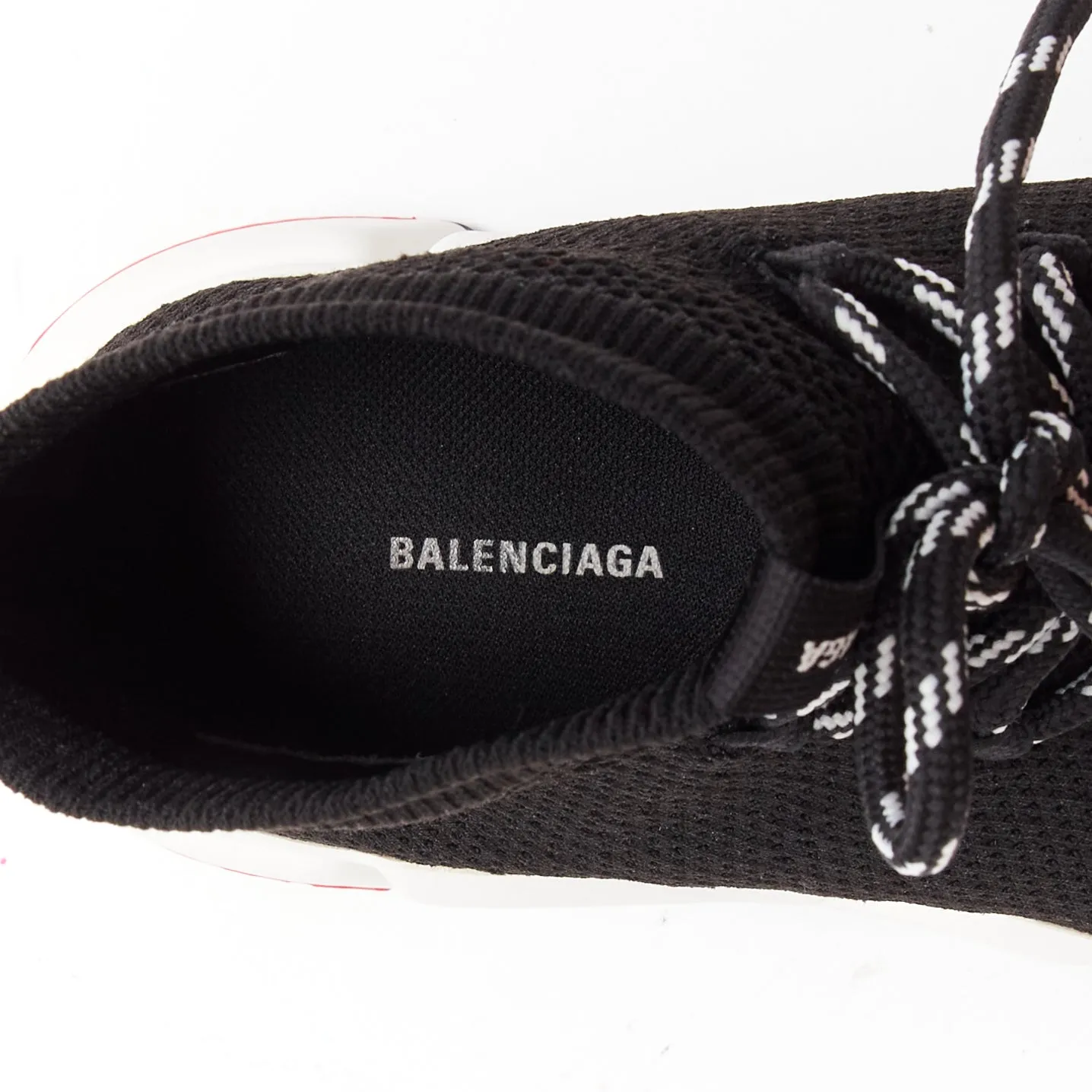 BALENCIAGA Speed black white red logo laced sock sneakers EU40