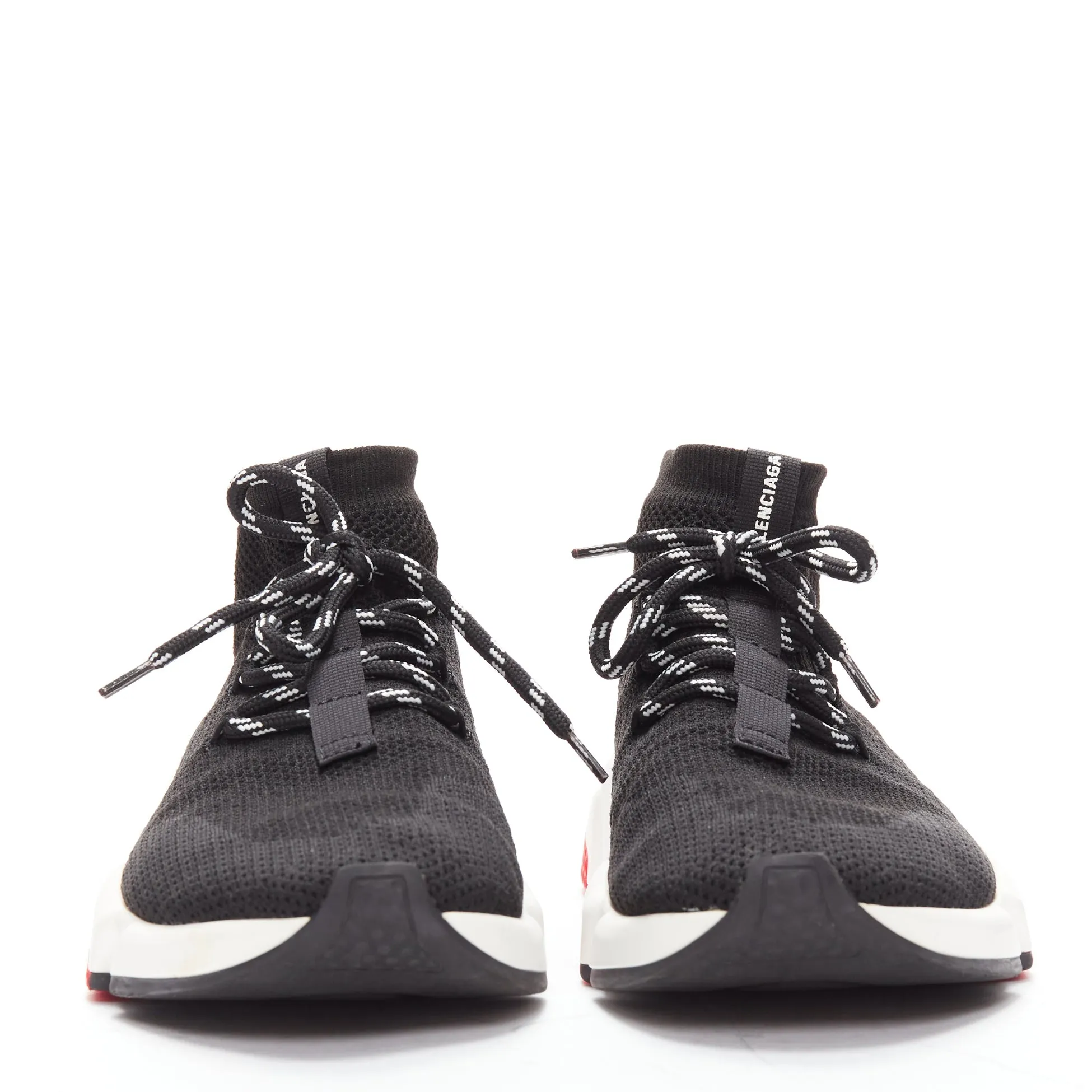BALENCIAGA Speed black white red logo laced sock sneakers EU40