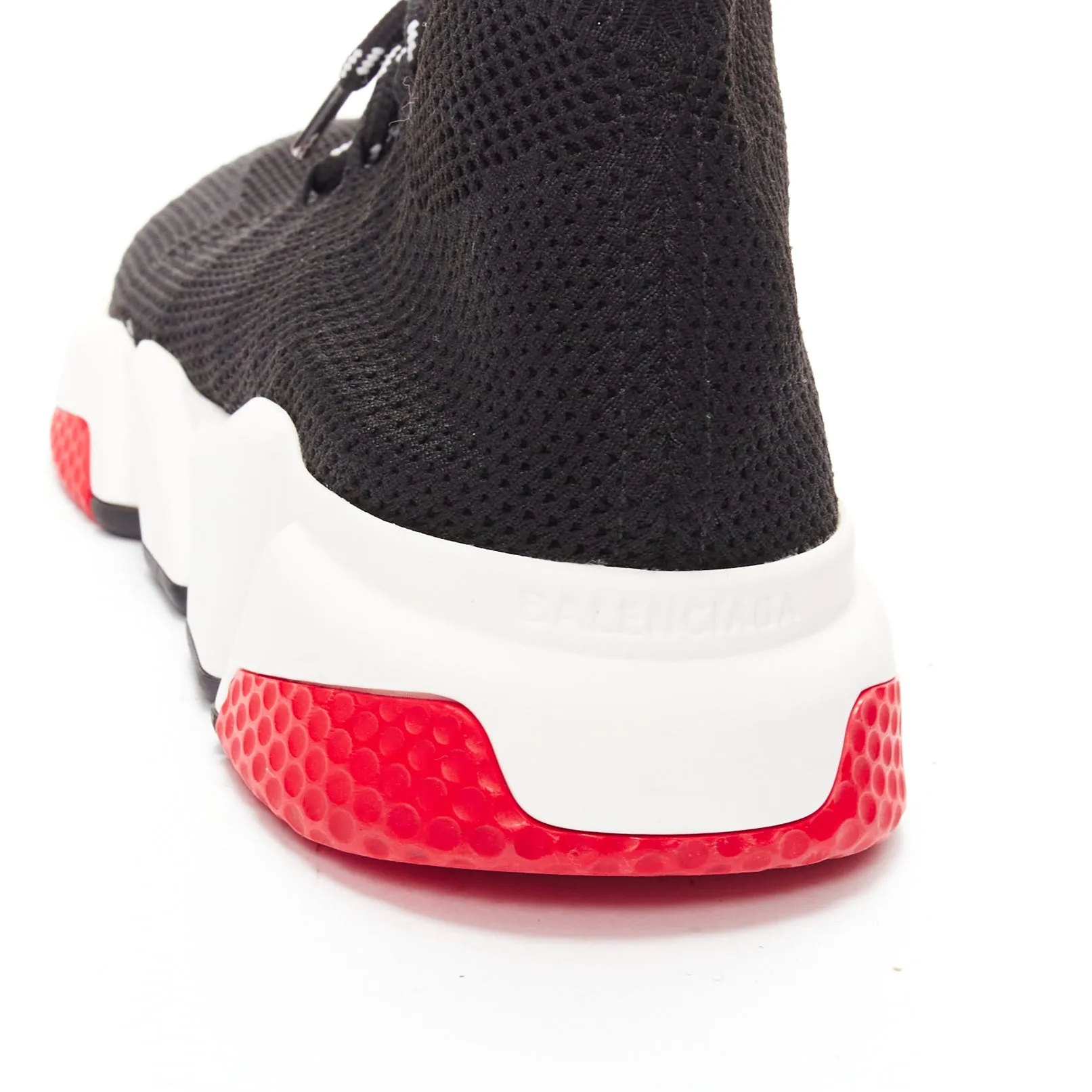 BALENCIAGA Speed black white red logo laced sock sneakers EU40