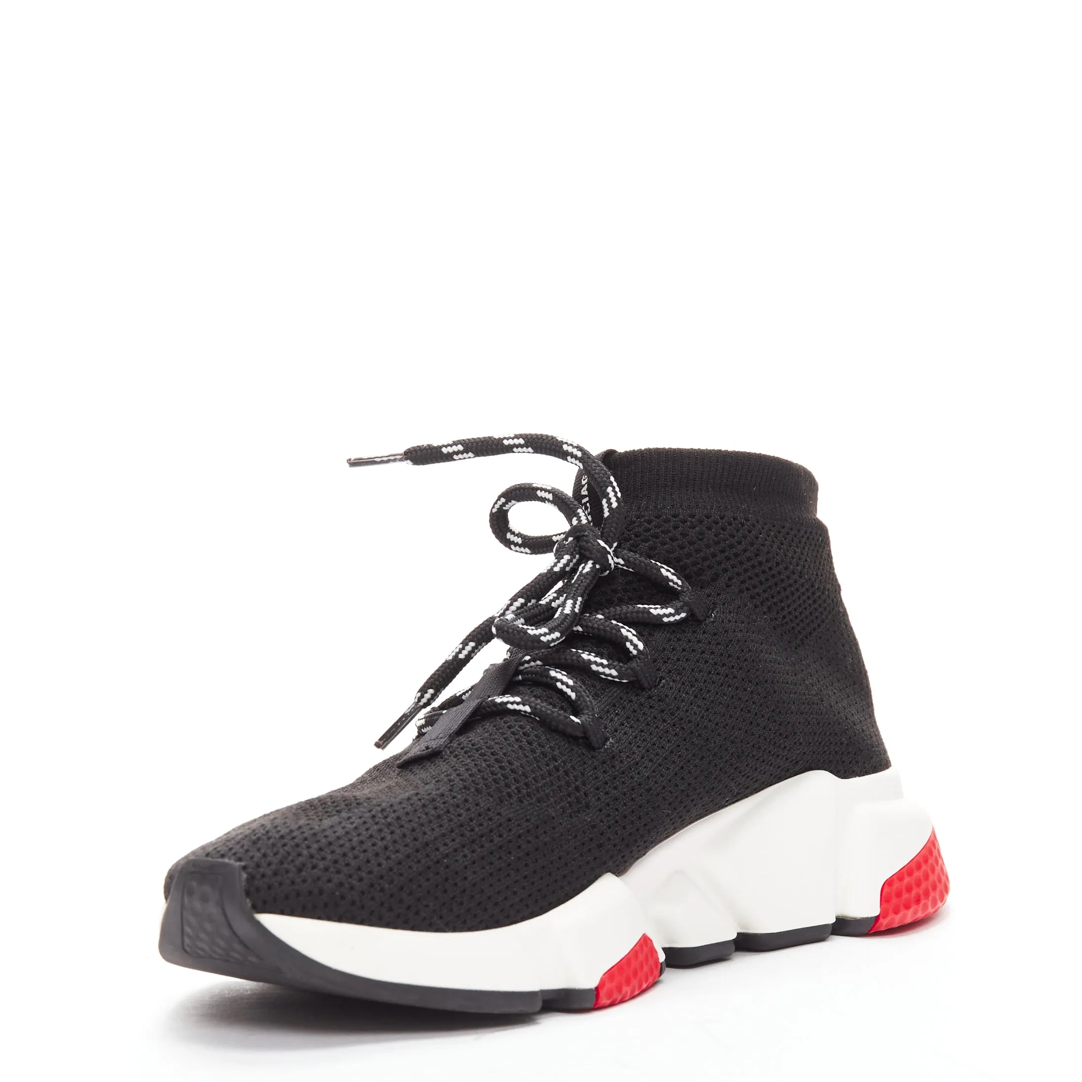 BALENCIAGA Speed black white red logo laced sock sneakers EU40