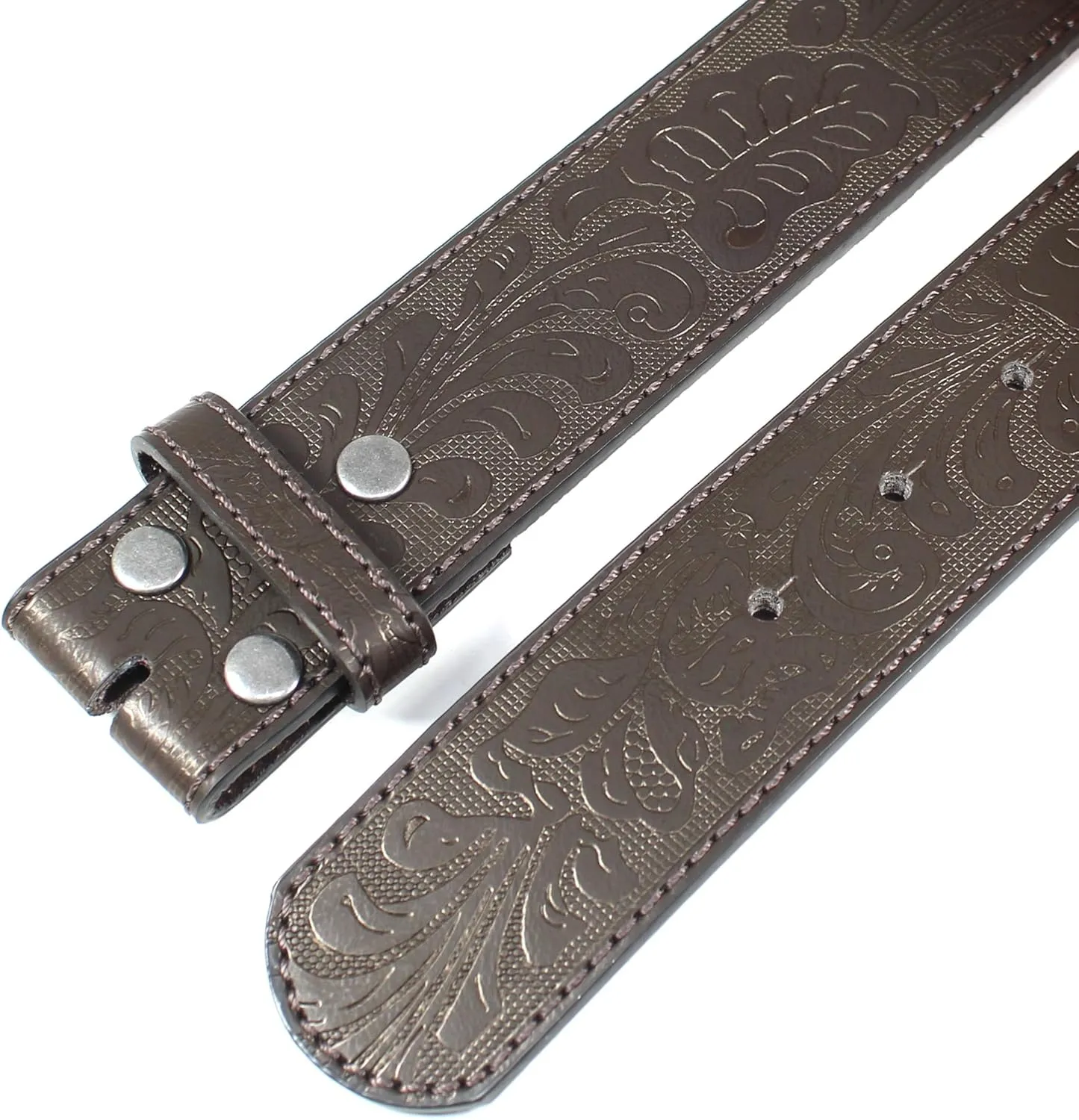 BC Belts Leather Belt Strap with Embossed Western Scrollwork 1.5" Wide with Snaps