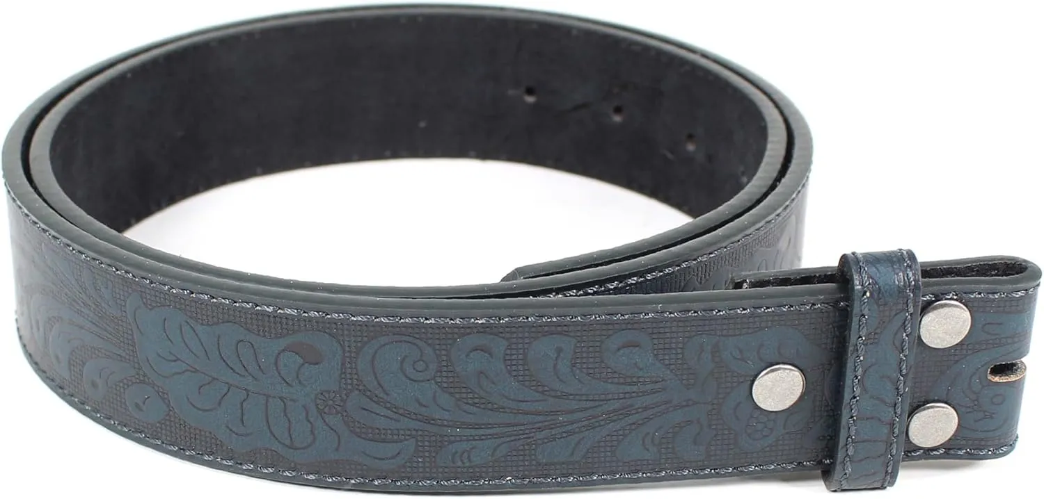 BC Belts Leather Belt Strap with Embossed Western Scrollwork 1.5" Wide with Snaps