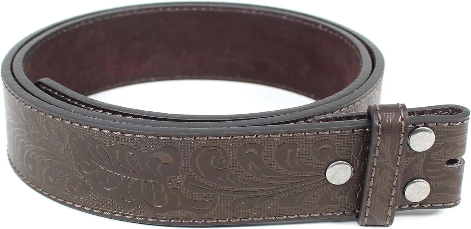BC Belts Leather Belt Strap with Embossed Western Scrollwork 1.5" Wide with Snaps
