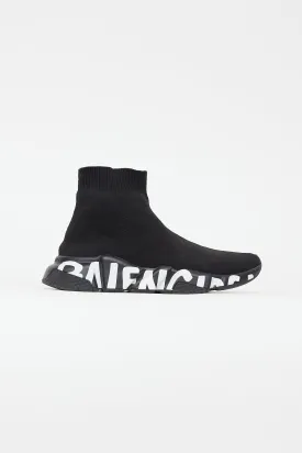 Black & White Knit Logo Speed Sneaker