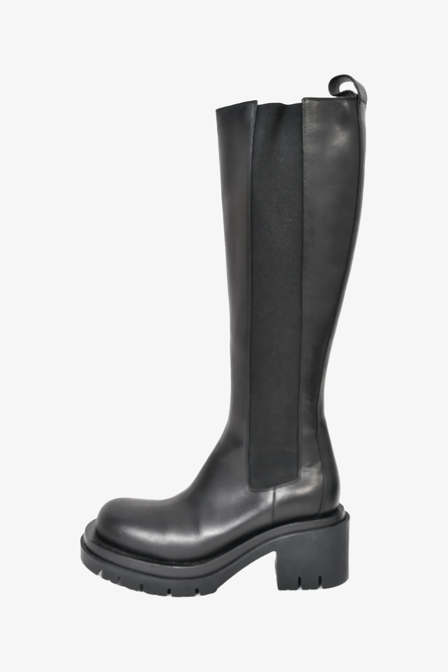 Bottega Veneta Black Leather Knee High Chunky Boot Size 41