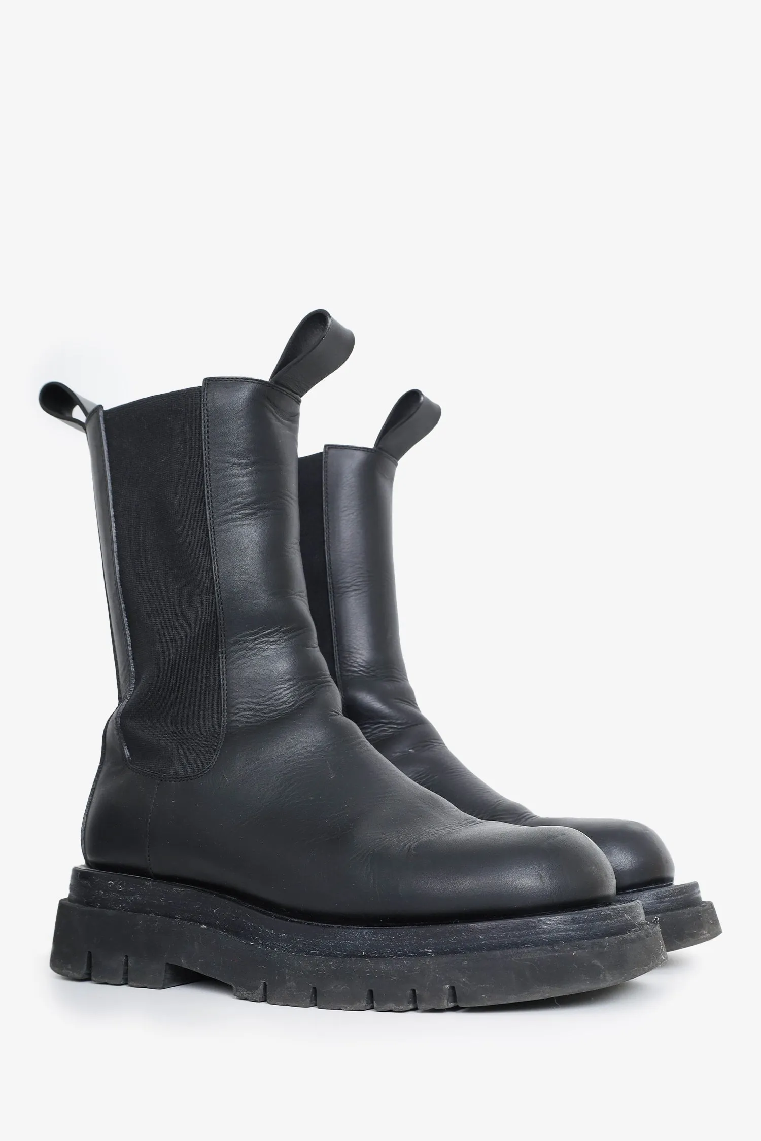 Bottega Veneta Black Leather 'Lug' Chunky Chelsea Boots Size 40