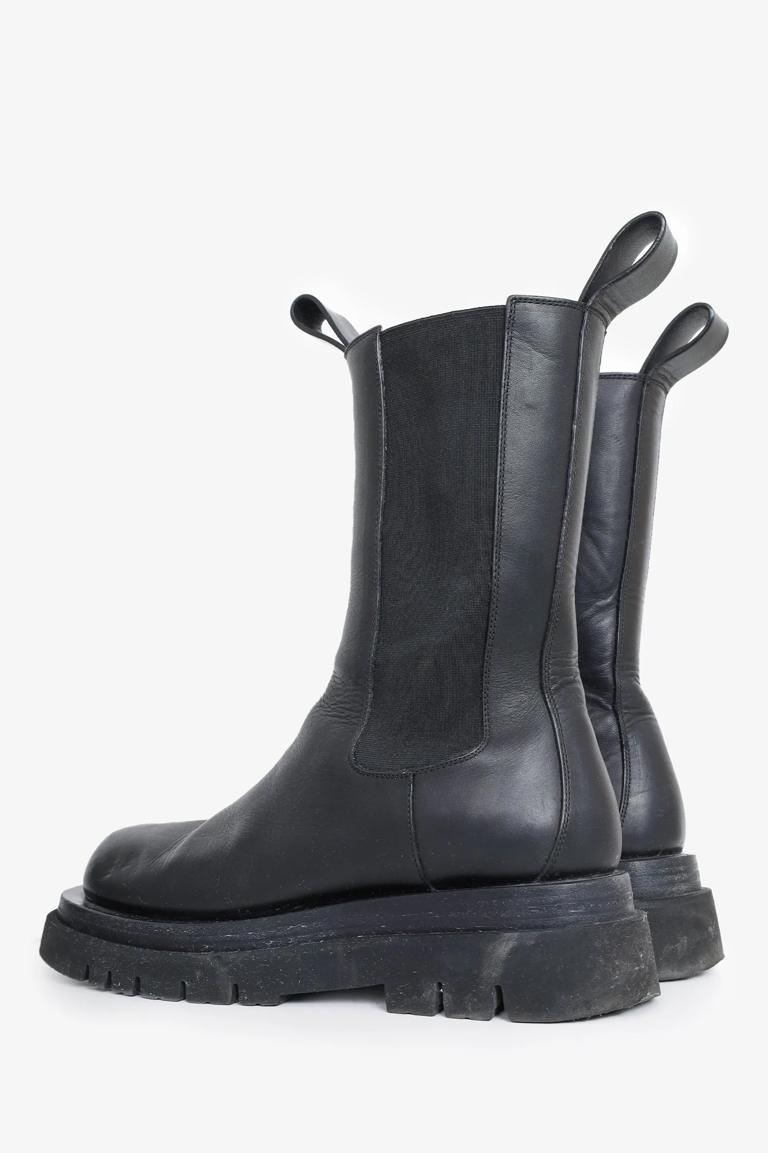 Bottega Veneta Black Leather 'Lug' Chunky Chelsea Boots Size 40