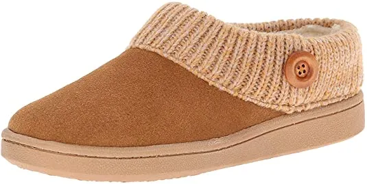 Clarks Cinnamon Knitted Collar Winter Clog Rounded Toe Slipper-Wide