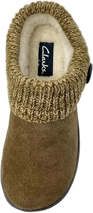 Clarks knitted Collar Winter Clog Slippers SAGE (8, SAGE)