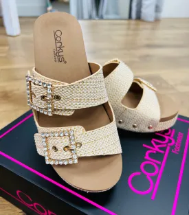 Corkys Main Squeeze Raffia Wedges with Adjustable Straps