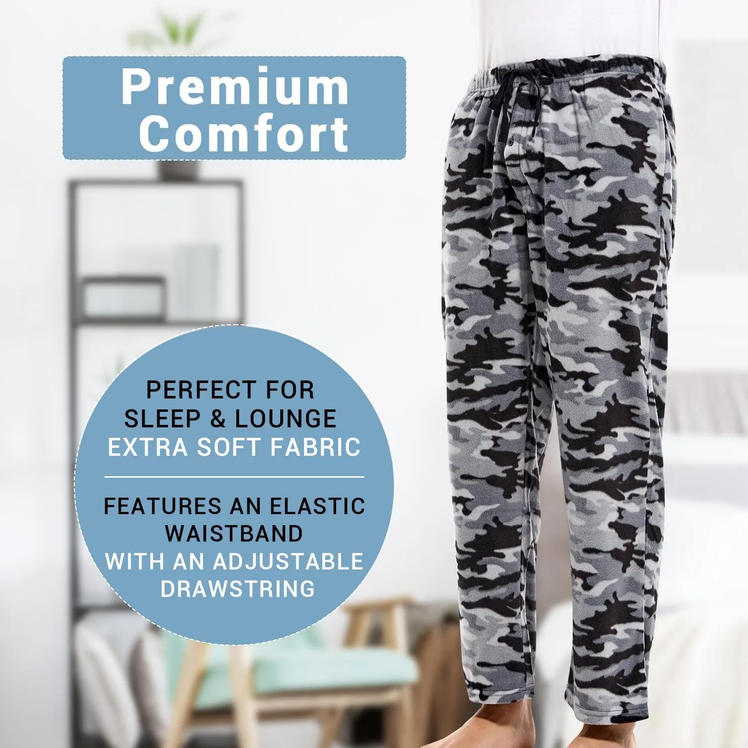 DG Hill 1Pack or 3Pack Mens PJ Pajama Pants Bottoms Fleece Lounge Pants Sleepwear Plaid PJs with Pockets Microfleece