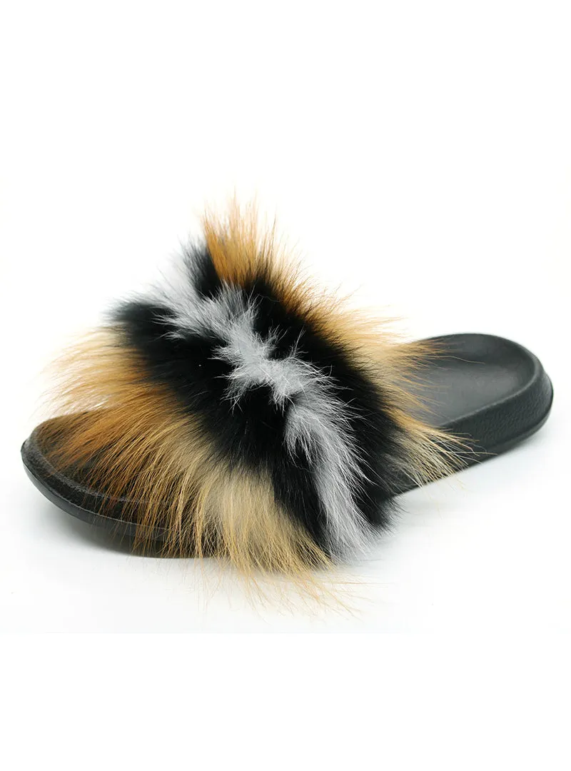 Flops Casual Raccon Fur Sandals Furry Fluffy Plush Shoes
