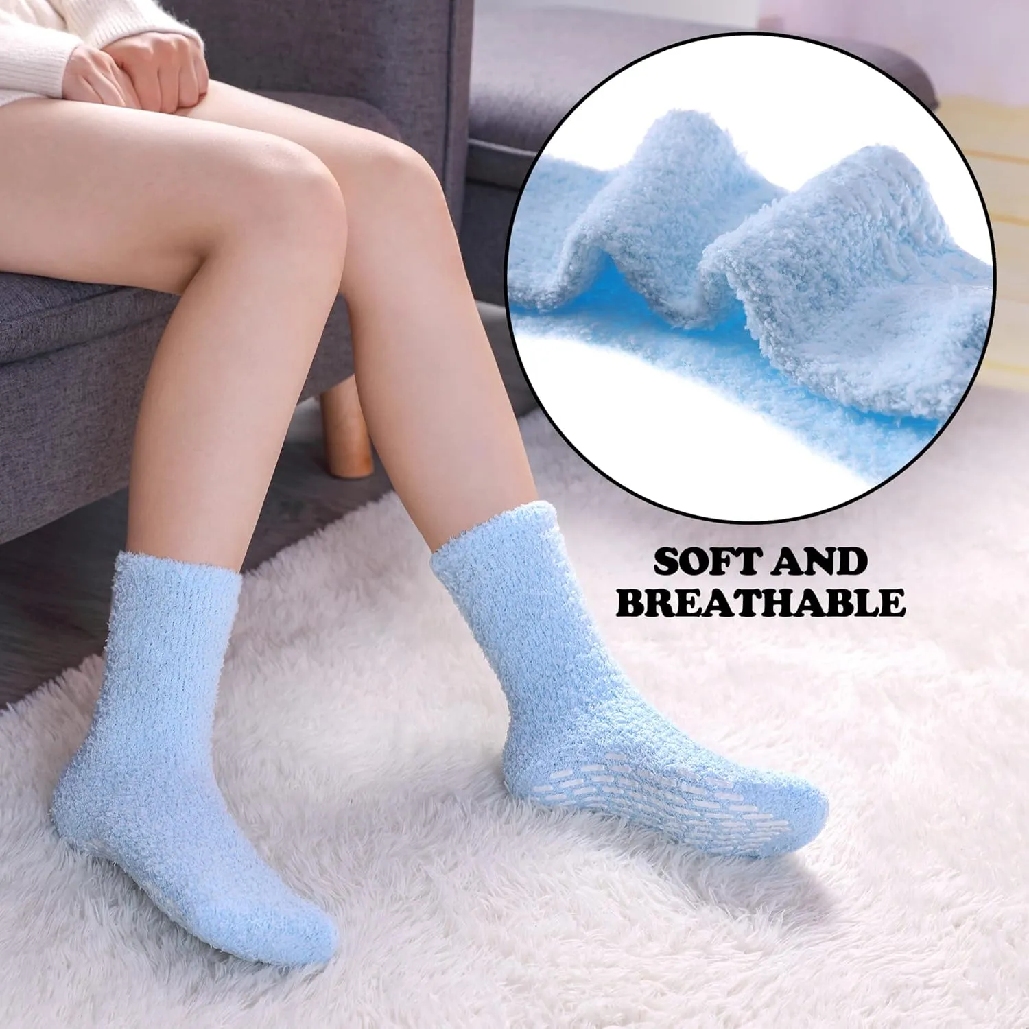 FNOVCO Non Slip Socks for Women Winter Warm Cozy Fuzzy Slipper Socks Soft Fluffy Hospital Socks with Grips