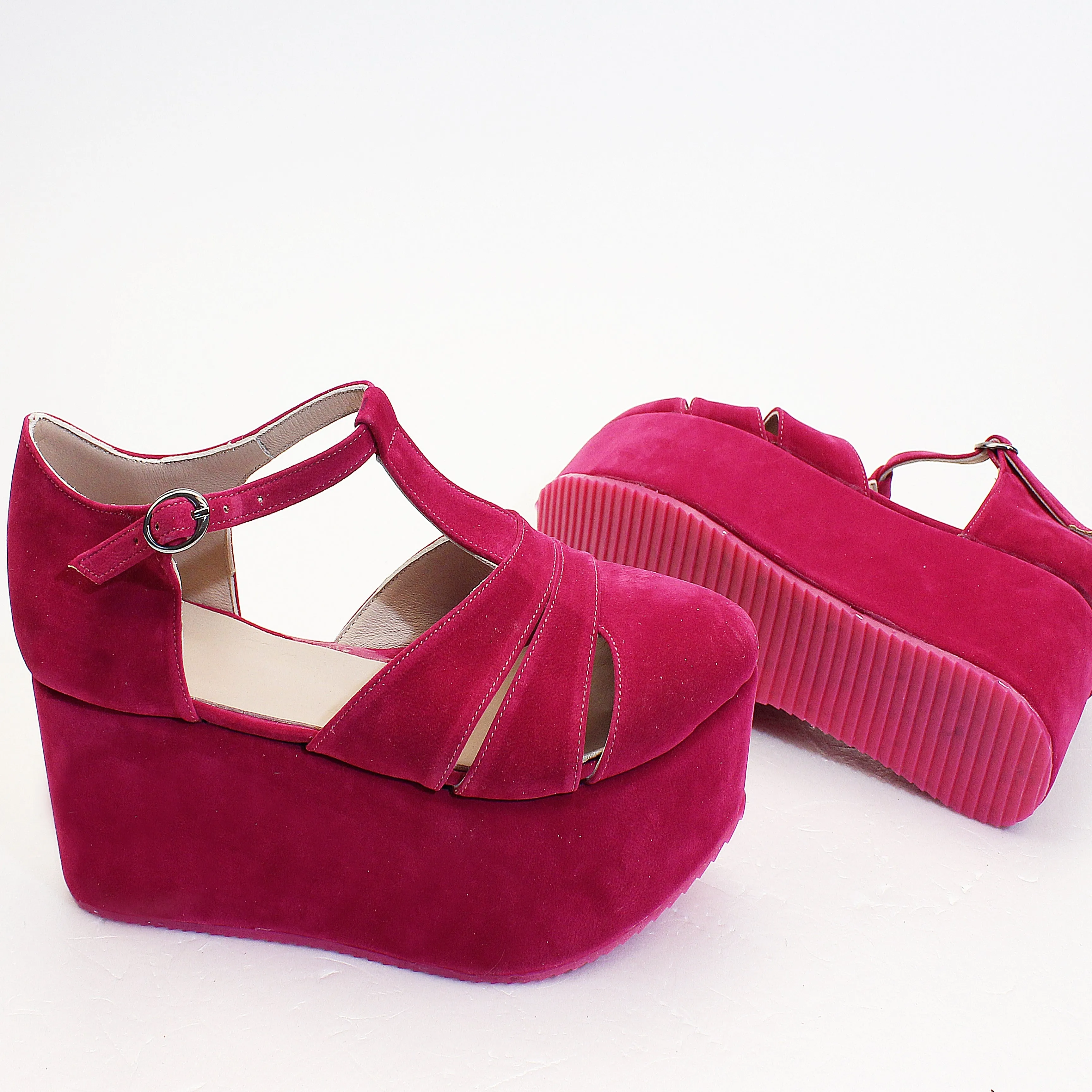 Fushia Pink Wedge Platform Shoes