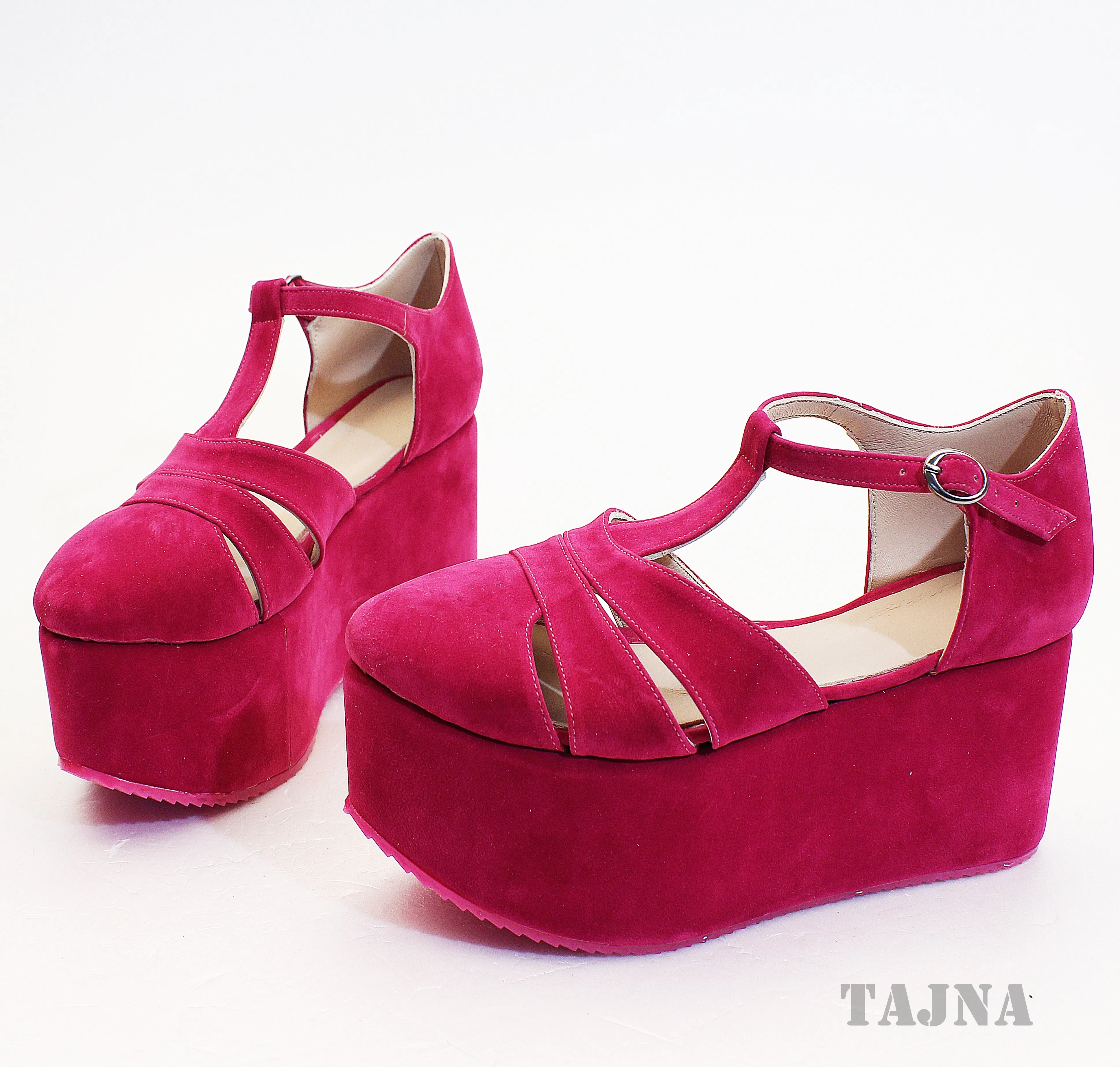 Fushia Pink Wedge Platform Shoes