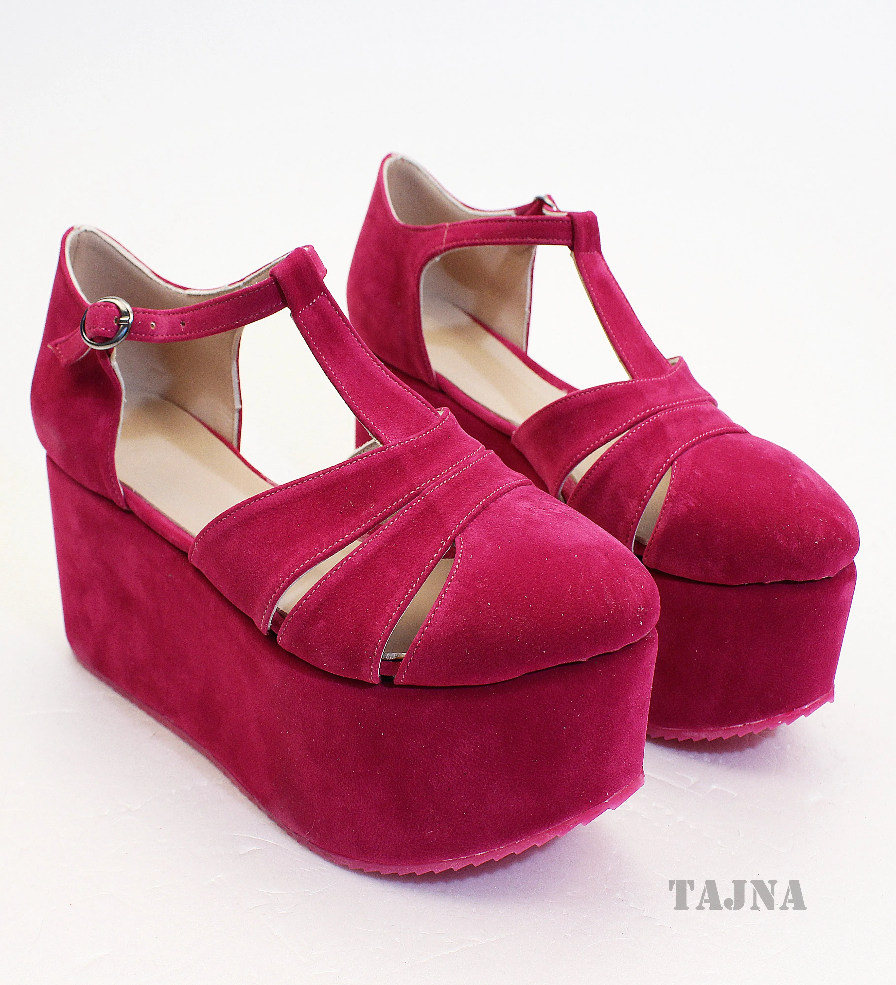 Fushia Pink Wedge Platform Shoes