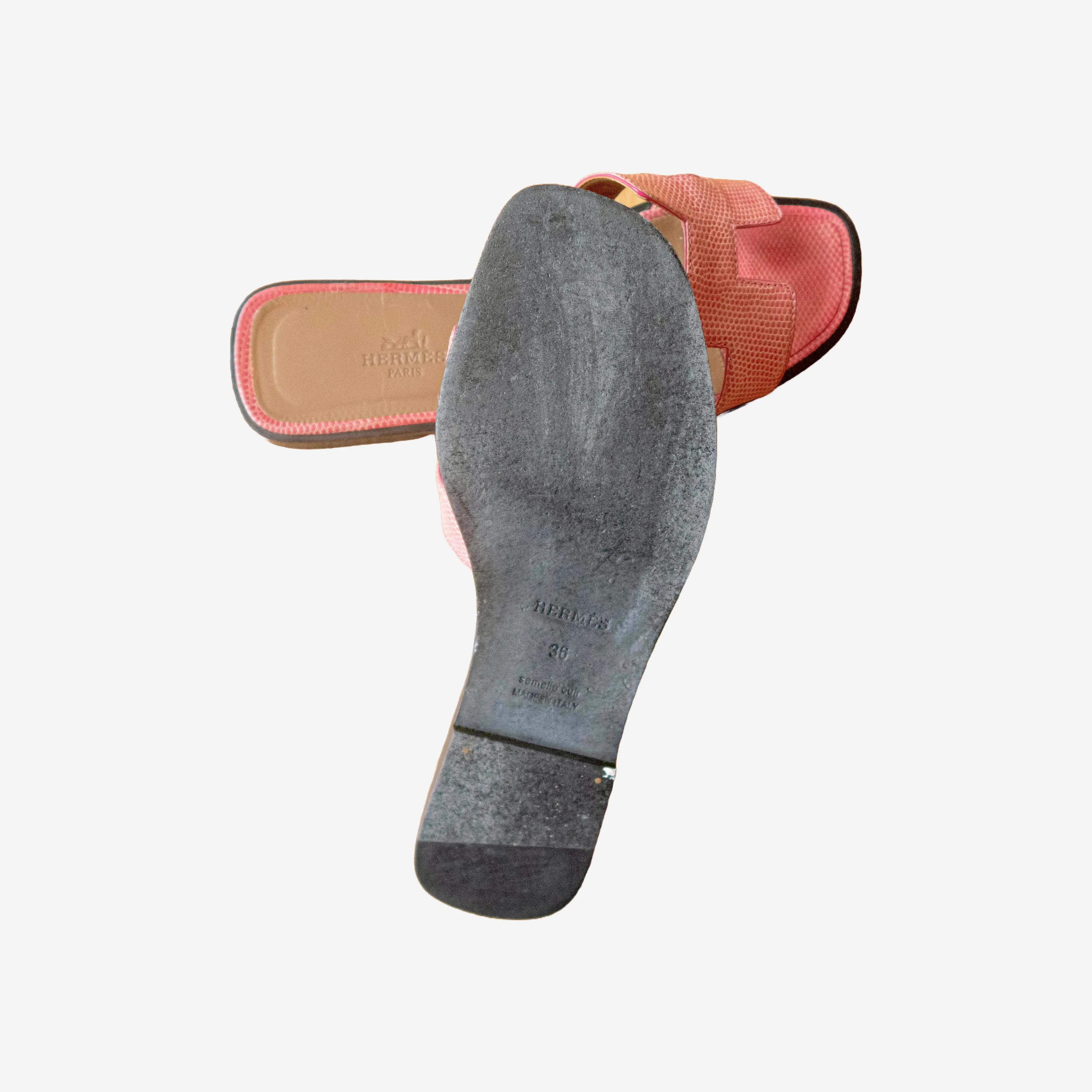 HERMÈS - ORAN SANDALS ON PINK LIZARD LEATHER SIZE 36 EU