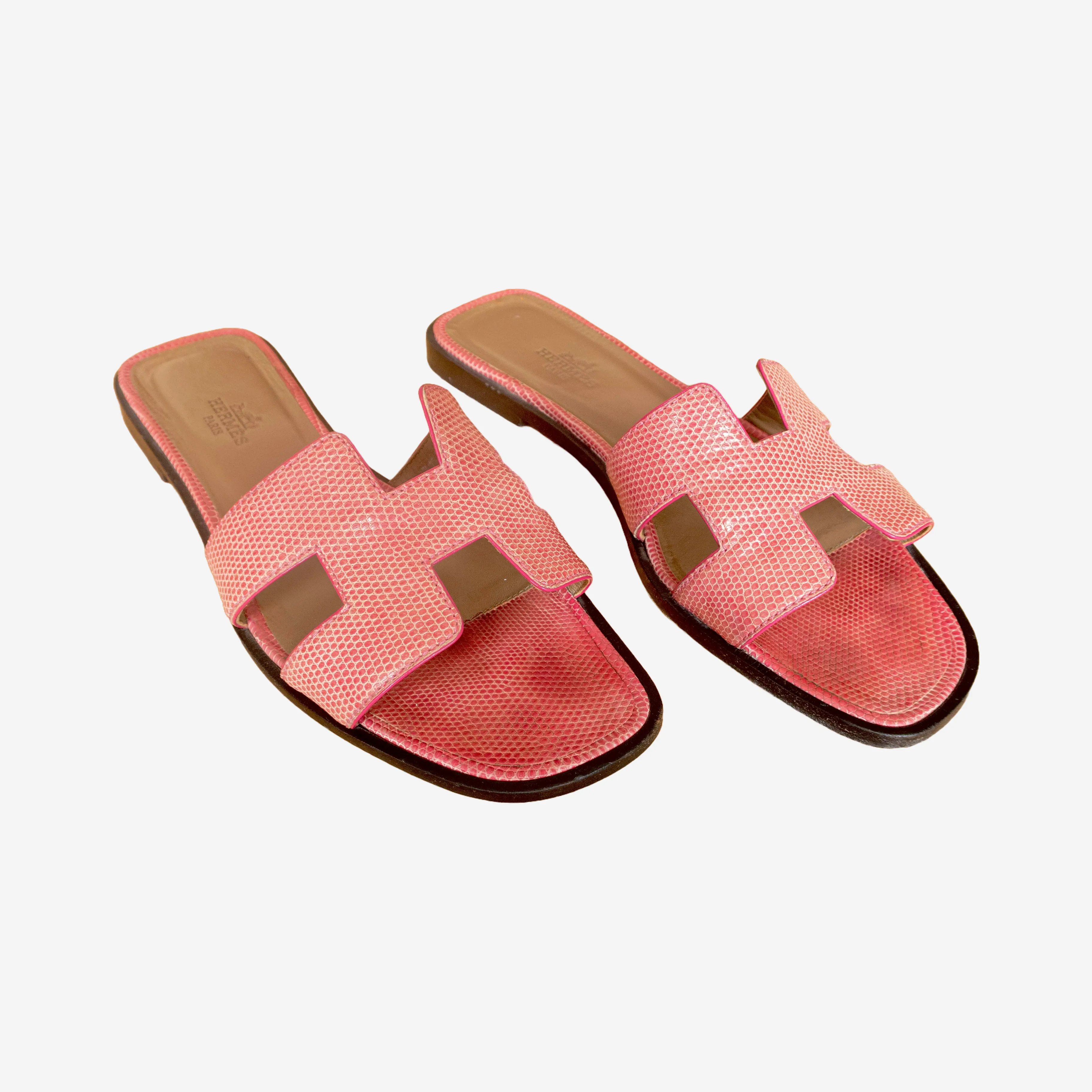HERMÈS - ORAN SANDALS ON PINK LIZARD LEATHER SIZE 36 EU