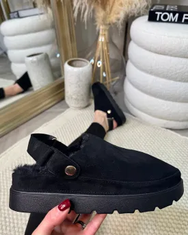 Hettie Suede Slip On Slipper Shoes - Black