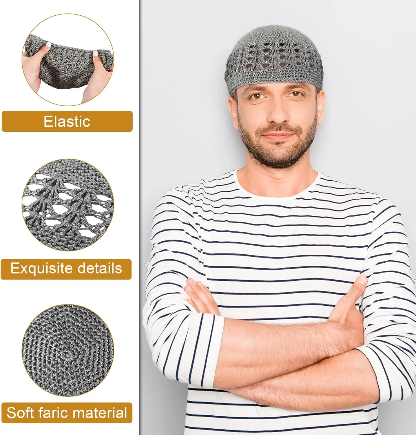Kufi Hat for Men Knit Kufi Cap Crochet Beanie Skull Beanie for Men Women