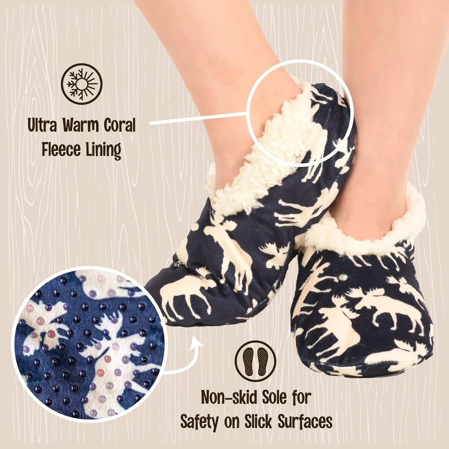 Lazy One Fuzzy Feet Slipper Socks for Women, Cute Fleece-Lined House Slippers, Non-Skid Slipper Socks