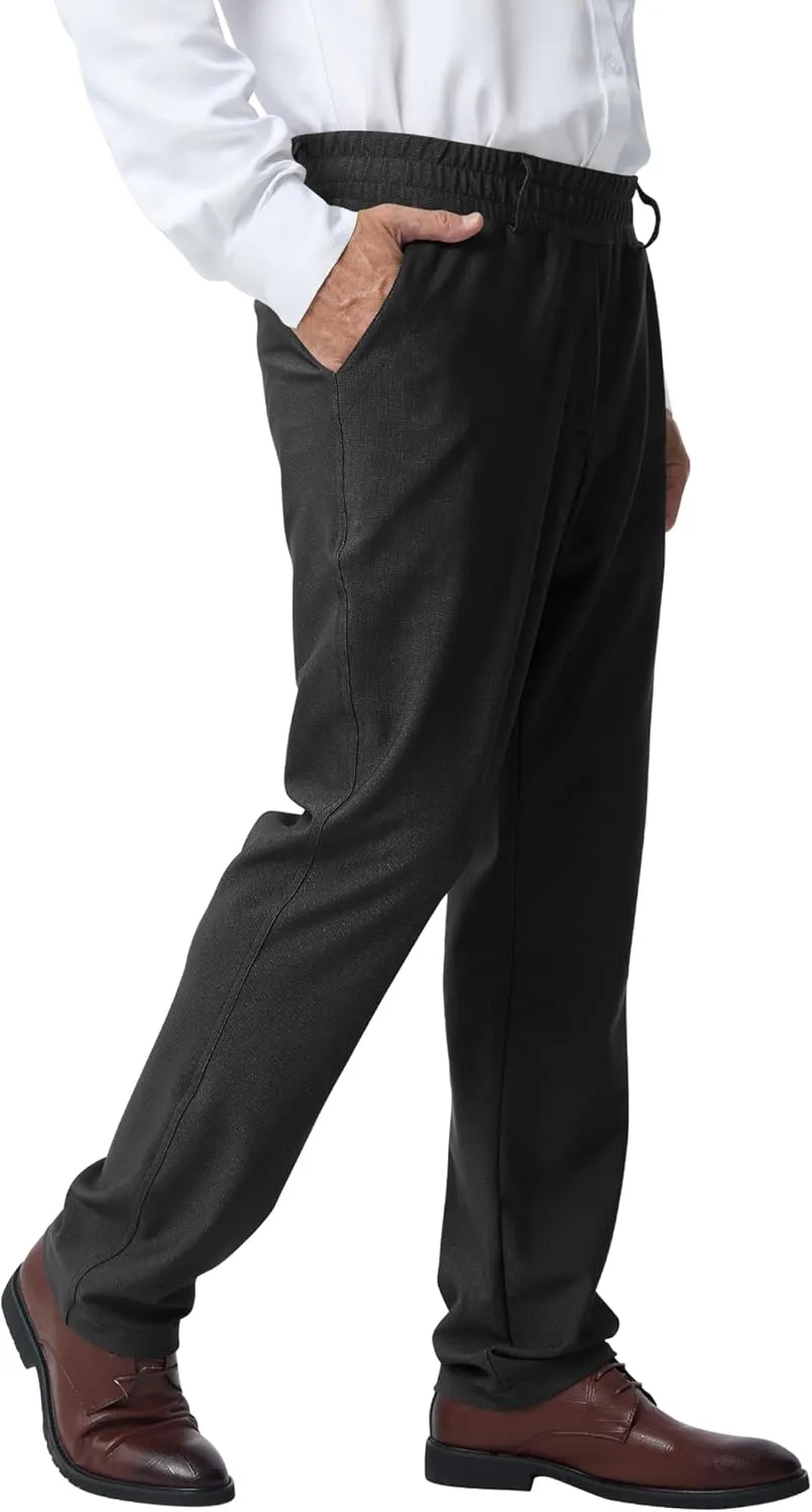 LETAOTAO Mens Elastic Waist Pants for Seniors High Stretch Expandable Waist Slacks for Elderly with Magnet Button