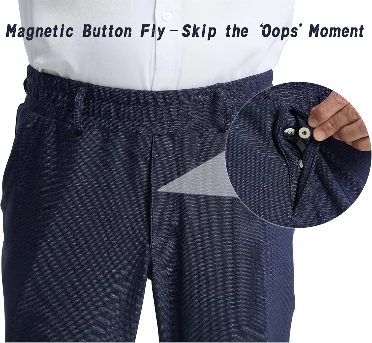 LETAOTAO Mens Elastic Waist Pants for Seniors High Stretch Expandable Waist Slacks for Elderly with Magnet Button