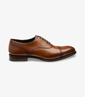LOAKE HUGHES CHESTNUT OXFORD SEMI BROGUE LEATHER/RUBBER SOLE F-MEDIUM