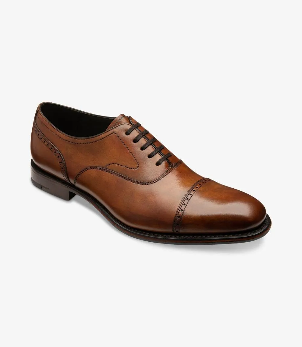 LOAKE HUGHES CHESTNUT OXFORD SEMI BROGUE LEATHER/RUBBER SOLE F-MEDIUM