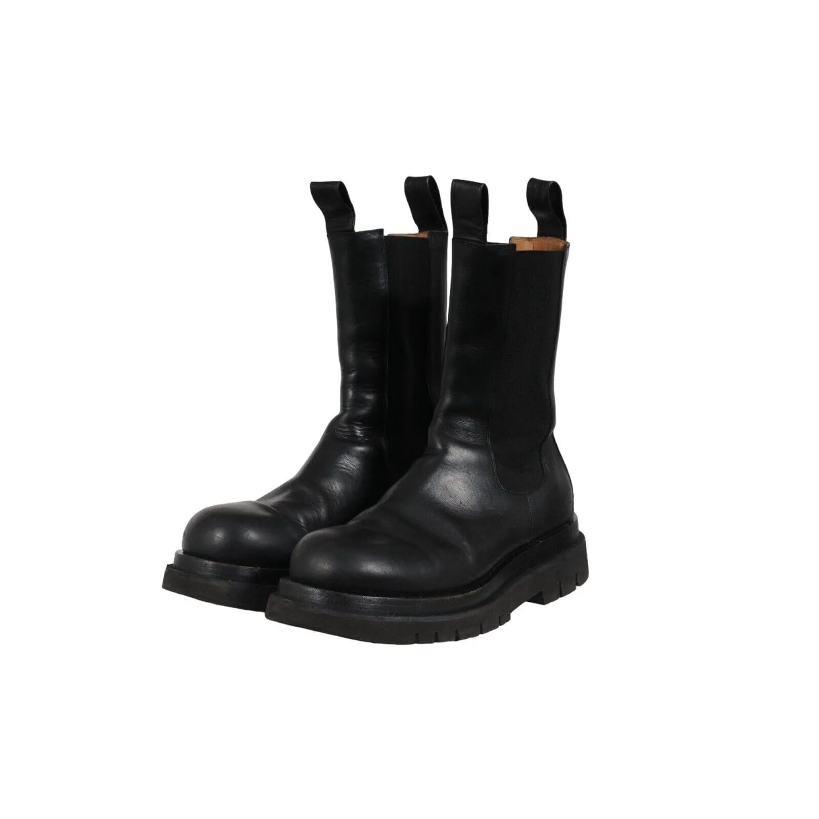 Lug Boots Black Leather Chelsea Chunky Platform