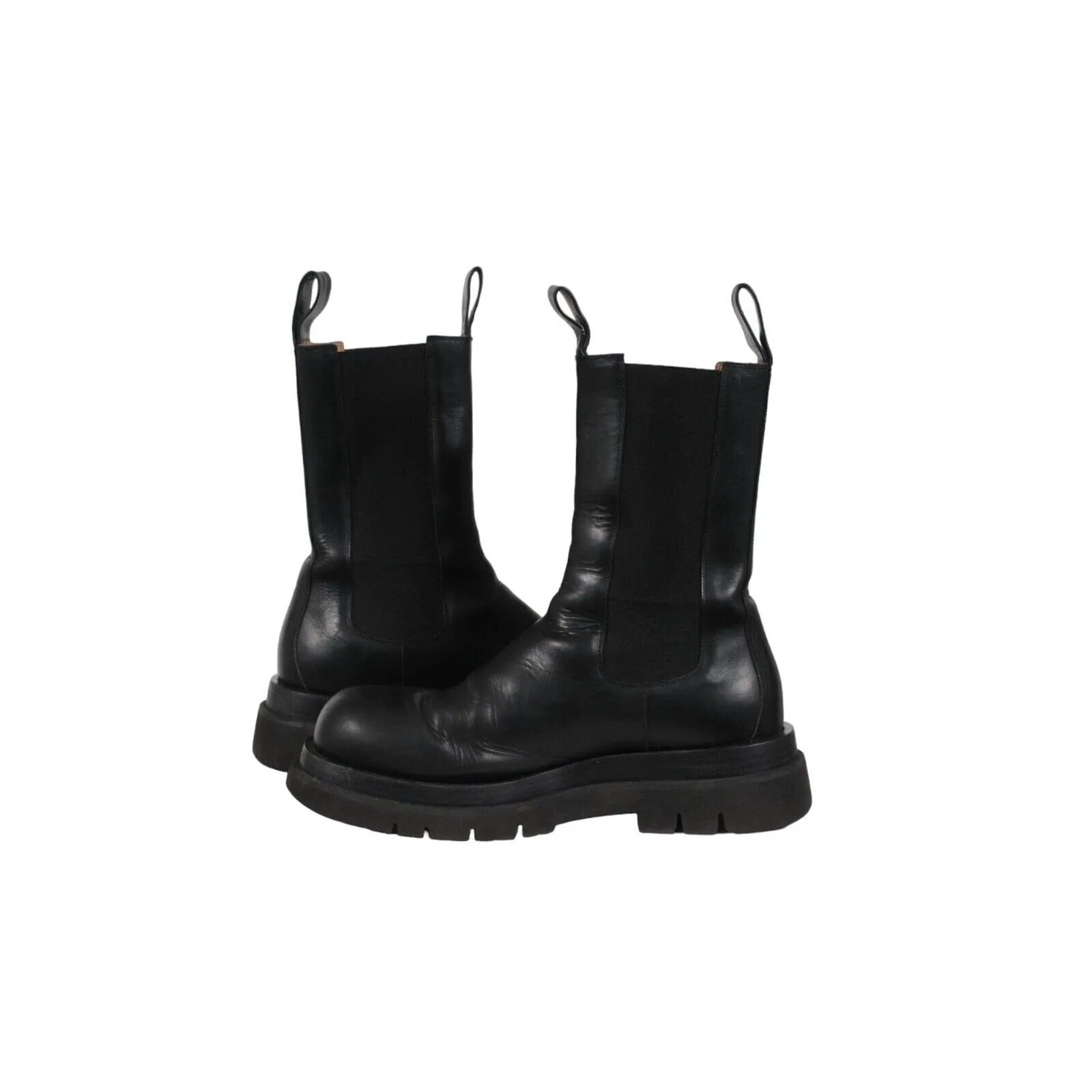 Lug Boots Black Leather Chelsea Chunky Platform