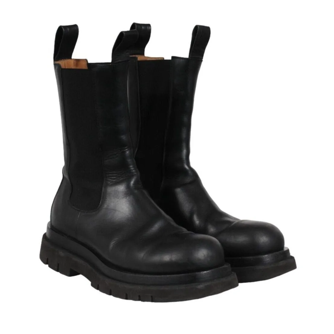 Lug Boots Black Leather Chelsea Chunky Platform