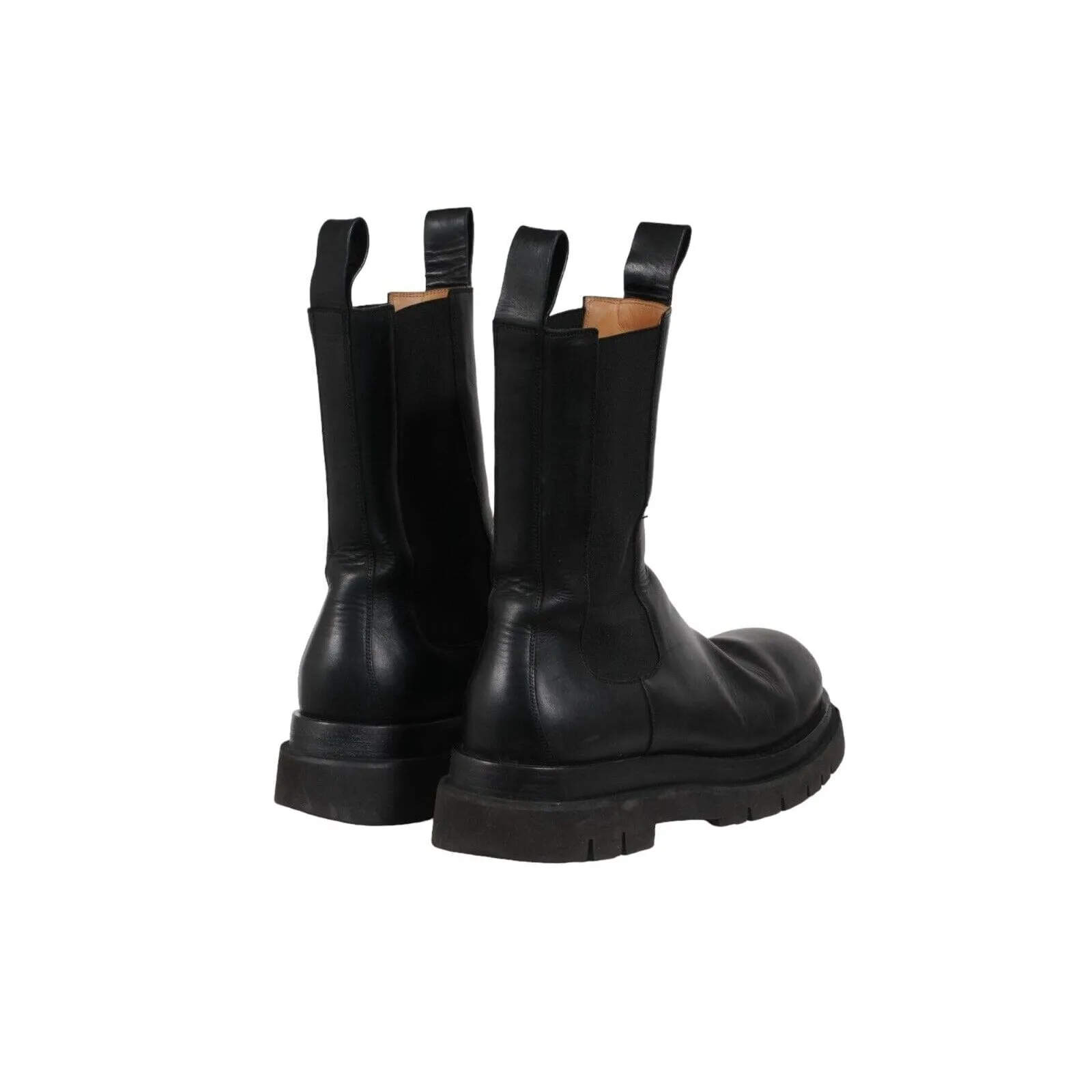 Lug Boots Black Leather Chelsea Chunky Platform