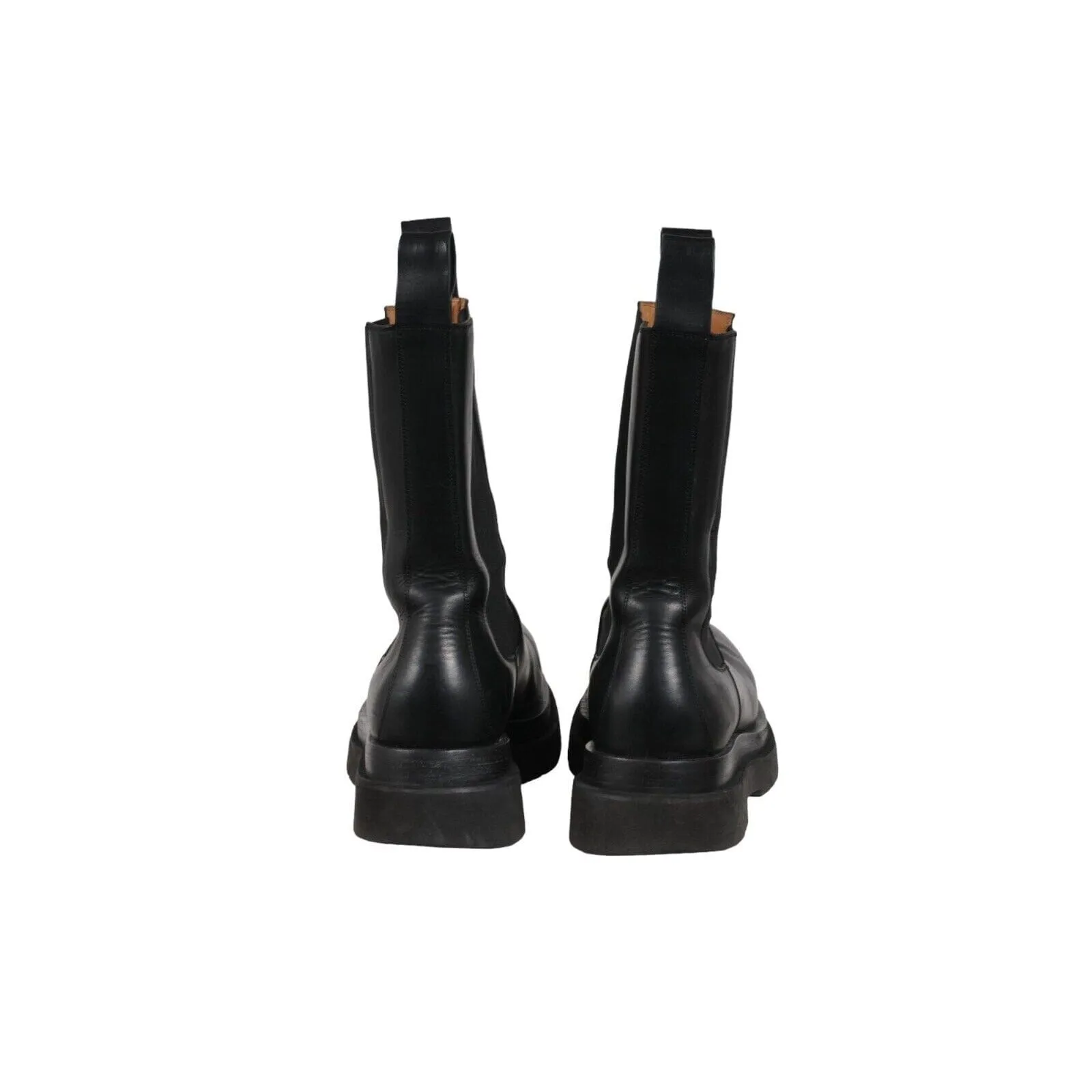 Lug Boots Black Leather Chelsea Chunky Platform