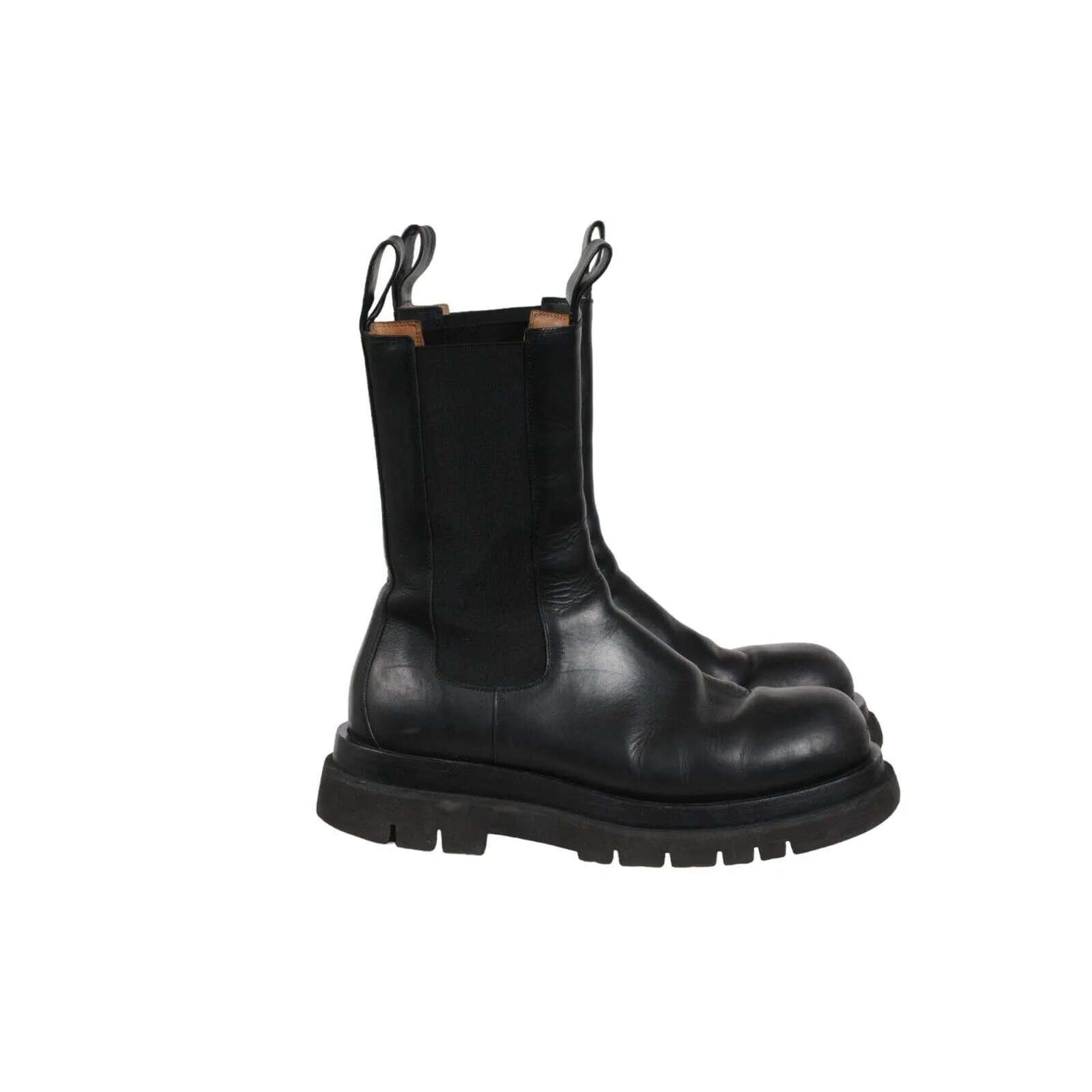 Lug Boots Black Leather Chelsea Chunky Platform