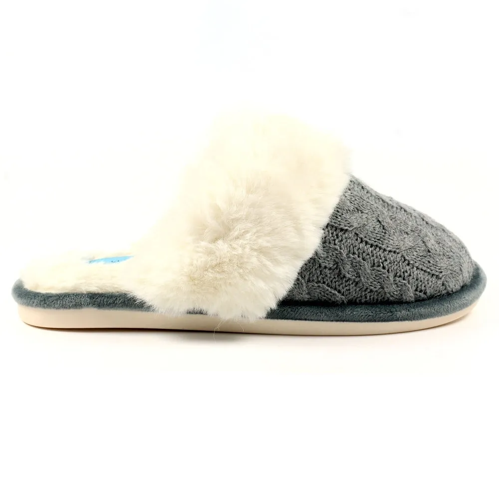 Lunar KLB038 Nika Ladies Grey Wool Slip On Slippers