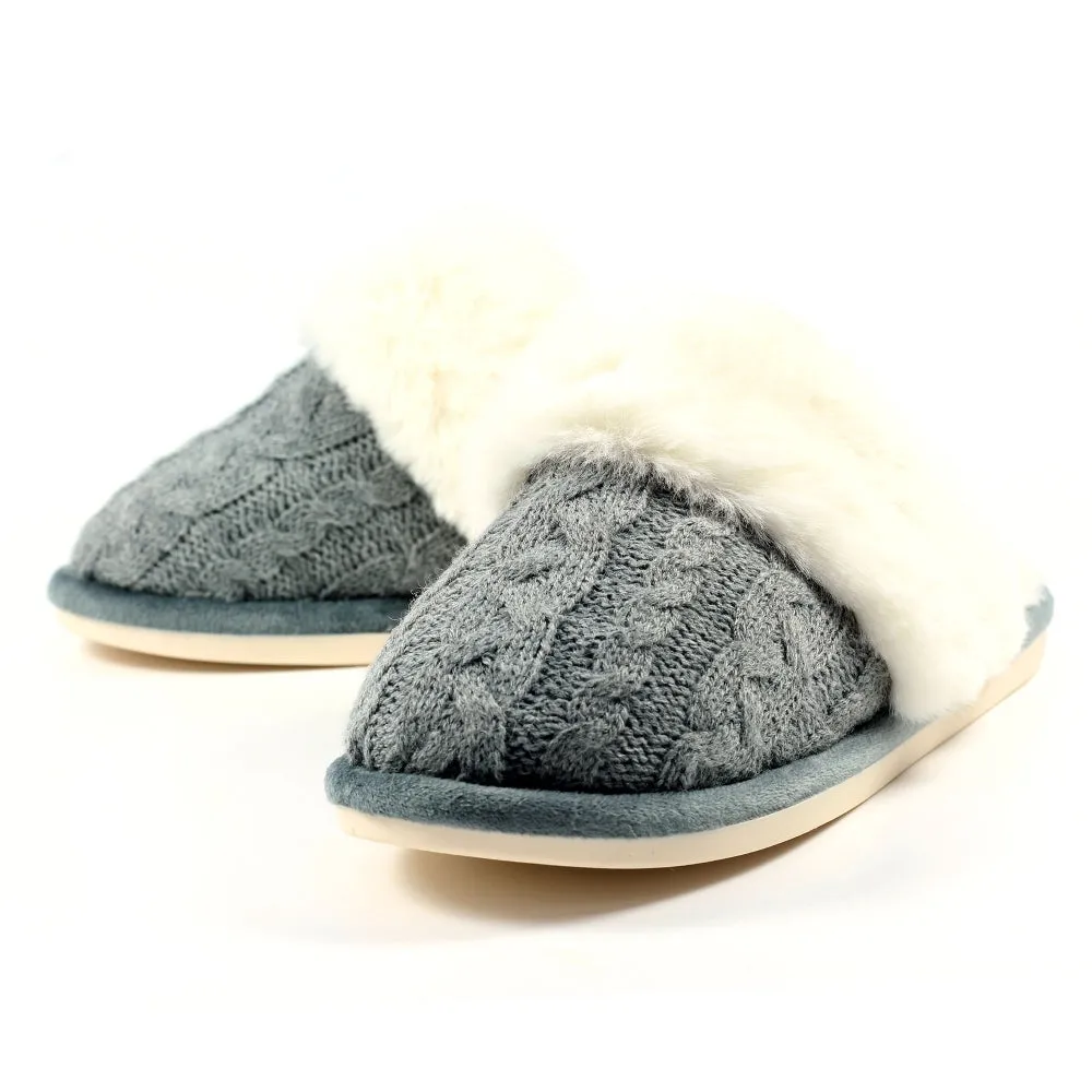 Lunar KLB038 Nika Ladies Grey Wool Slip On Slippers