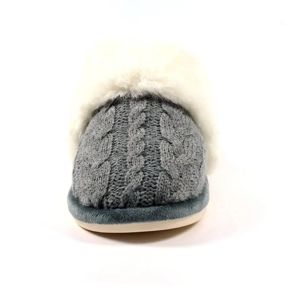 Lunar KLB038 Nika Ladies Grey Wool Slip On Slippers