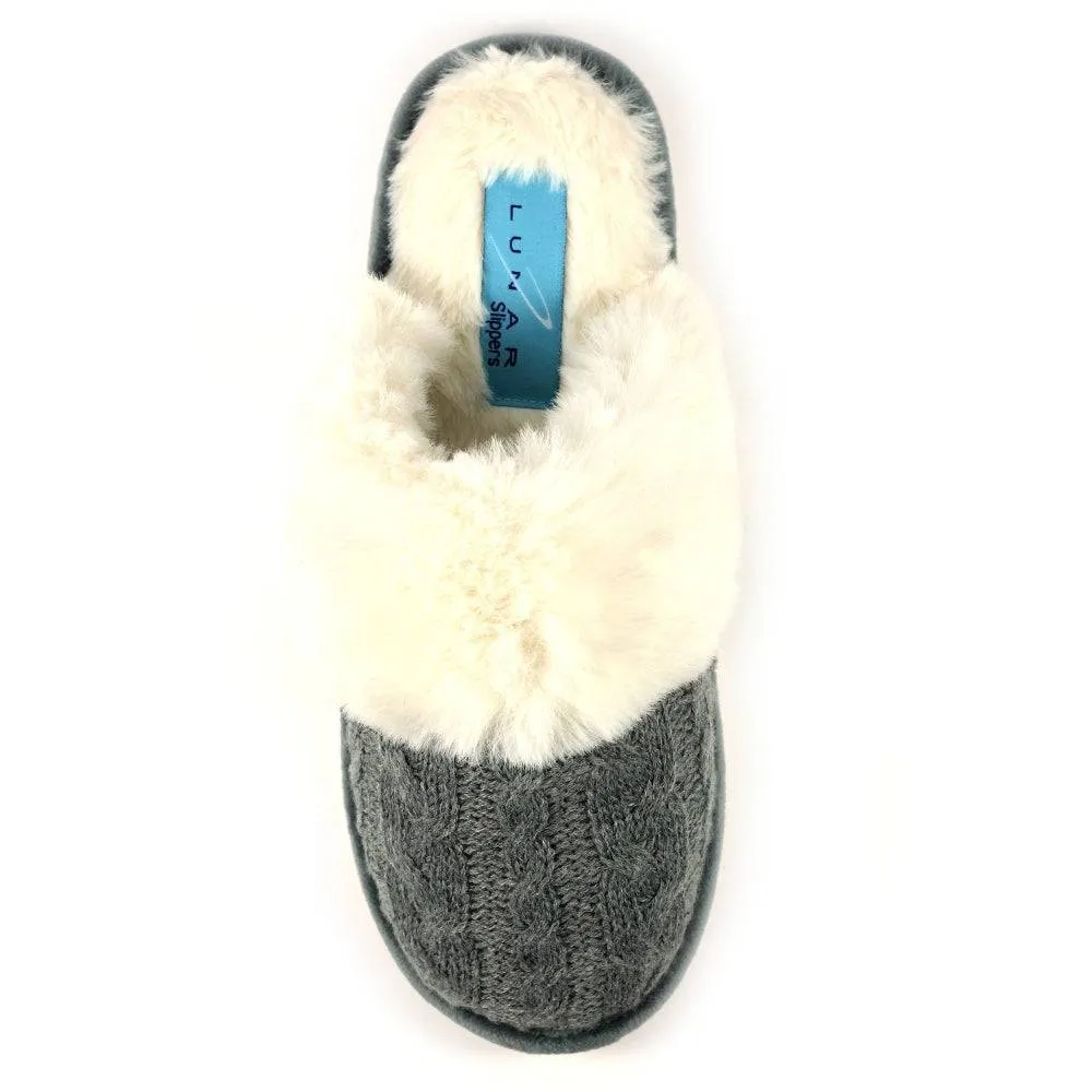 Lunar KLB038 Nika Ladies Grey Wool Slip On Slippers