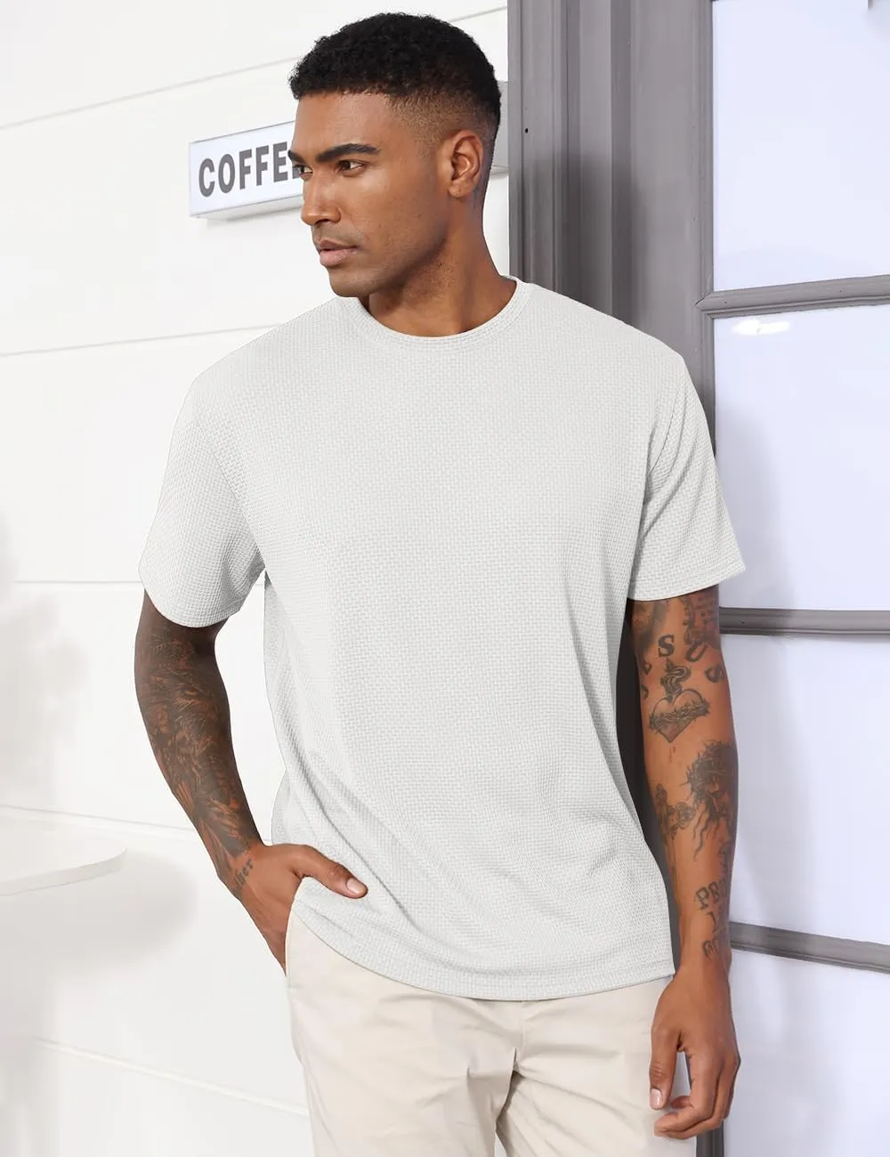 Men's Casual T-Shirts Knit Short Sleeve Crewneck Shirts Casual Stylish Knitted Pullover Tees Top