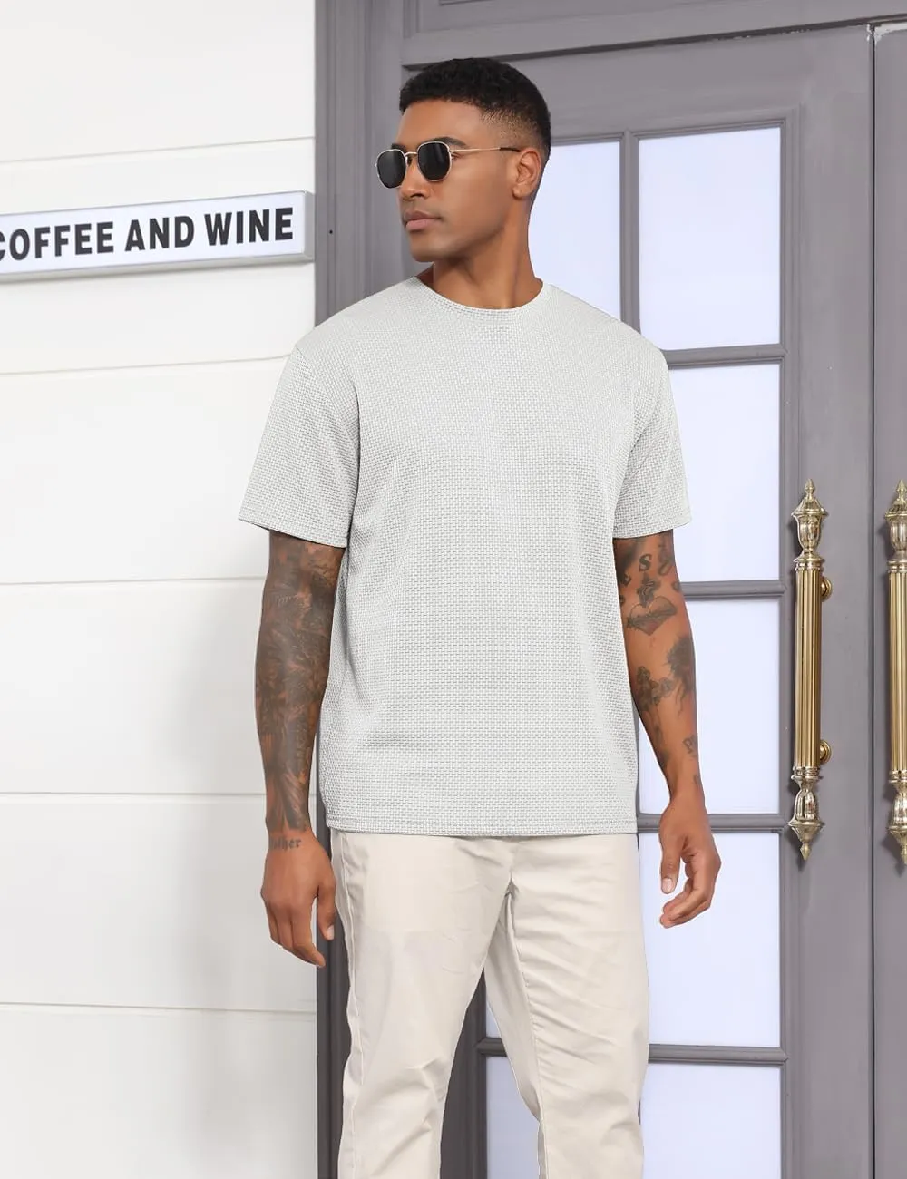 Men's Casual T-Shirts Knit Short Sleeve Crewneck Shirts Casual Stylish Knitted Pullover Tees Top