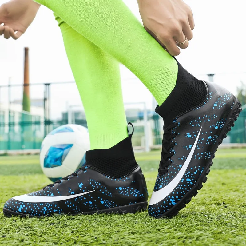 Men/Women High Ankle Lightweight Two-Color Soccer Turf Shoes