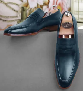Paul Parkman Paul Parkman Men's Ocean Blue Leather Penny Loafers