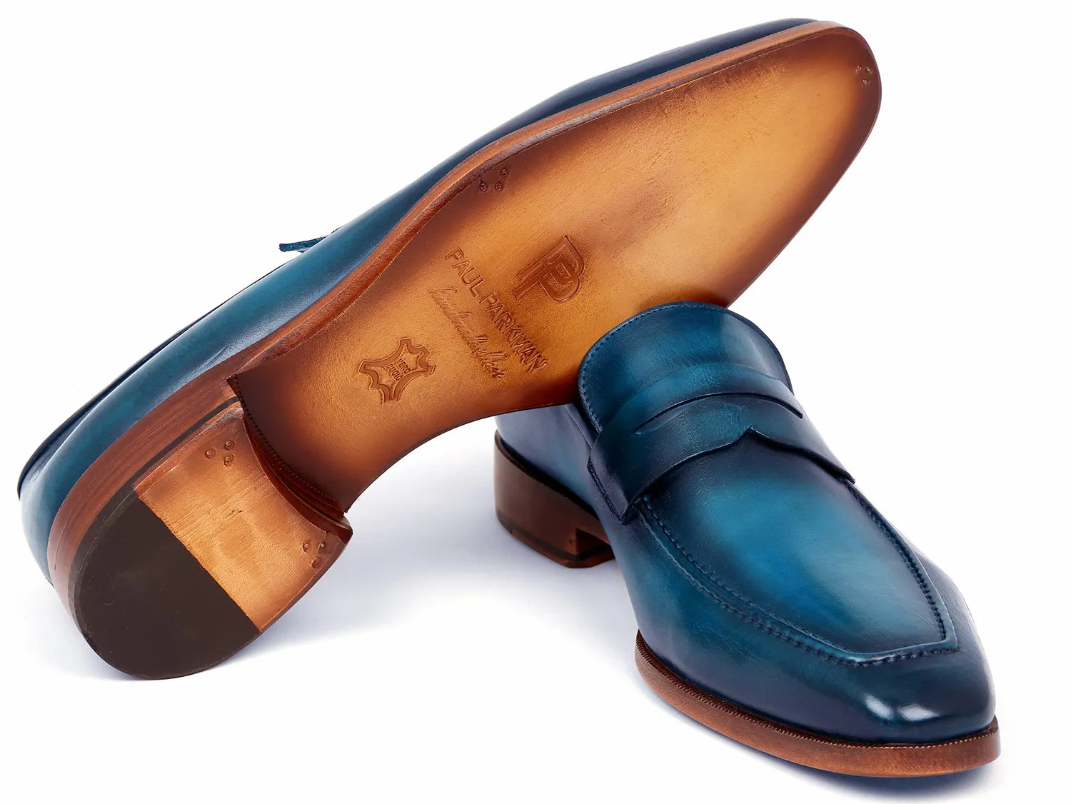 Paul Parkman Paul Parkman Men's Ocean Blue Leather Penny Loafers