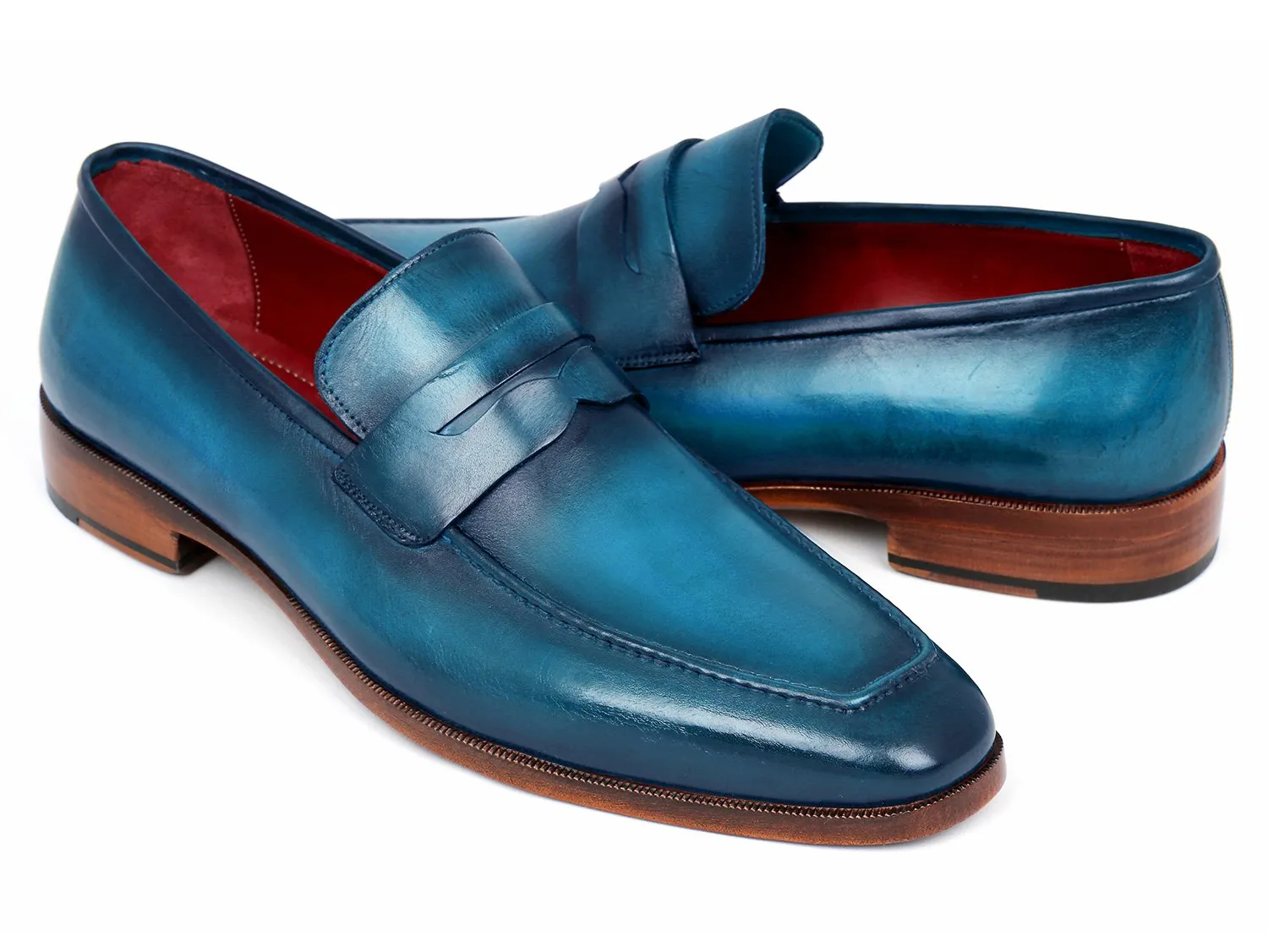 Paul Parkman Paul Parkman Men's Ocean Blue Leather Penny Loafers